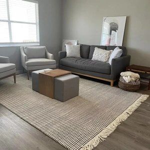 5x7 Feet Beige Grey Textured Stripe Cotton & Wool Natural Area Rug